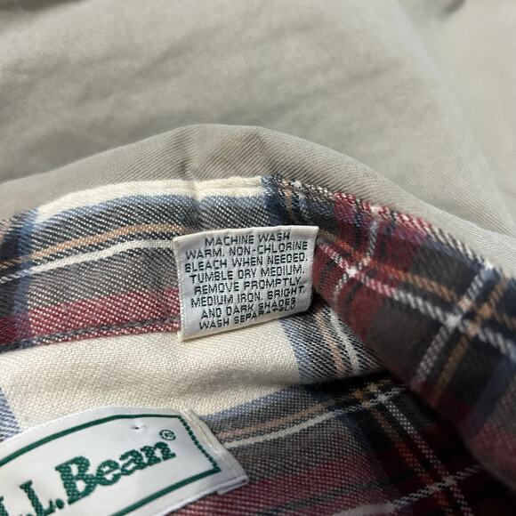 Vintage LL Bean Plaid Flannel Lined Tan Hurricane Shirt Small Canvas Button Up - Picture 5 of 7